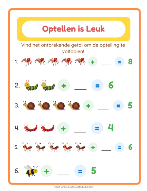 Optellen tot 10 – Insecten en beestjes