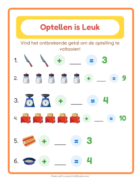 Optellen tot 10 – Keukengerei