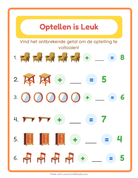 Optellen tot 10 – Meubels