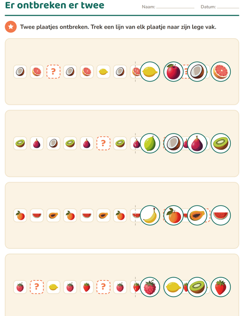 Voorbeeld van het Patronen-werkblad met Fruit voor groep 3