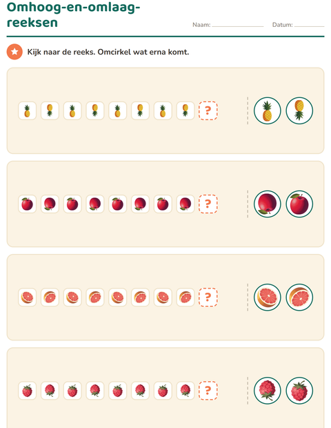 Voorbeeld van het Patronen-werkblad met Fruit voor kleuterklas
