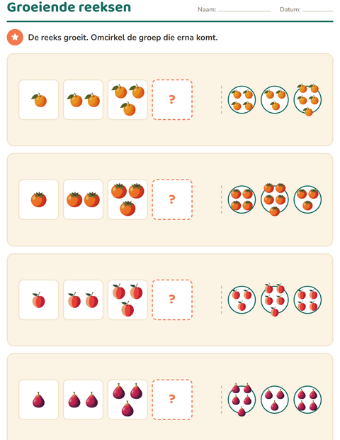 Voorbeeld van het Patronen-werkblad met Fruit voor kleuterklas