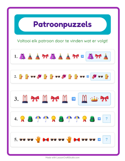 Voorbeeld van het Patroonwerkblad-werkblad met Accessoires voor groep 3