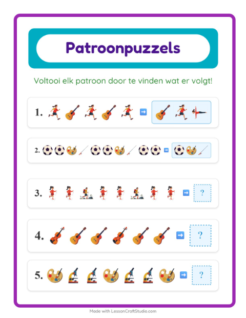 Voorbeeld van het Patroonwerkblad-werkblad met Activiteiten voor groep 3