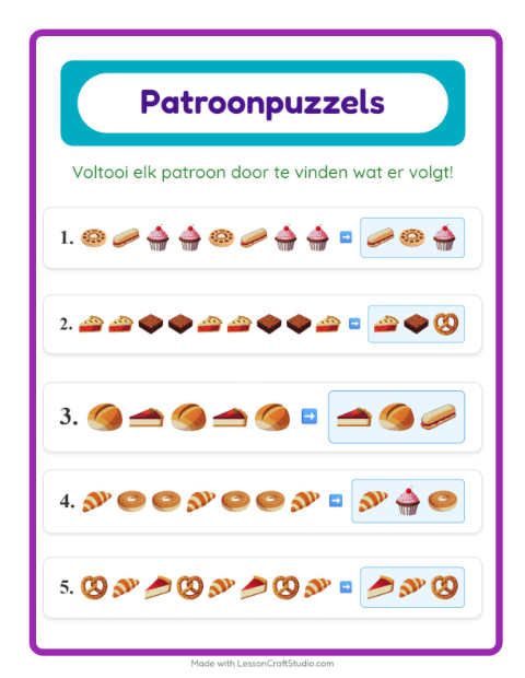 Voorbeeld van het Patroonwerkblad-werkblad met Bakkerij voor groep 3