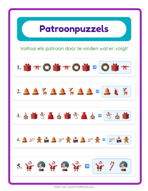 Voorbeeld van het Patroonwerkblad-werkblad met Kerstmis voor groep 3