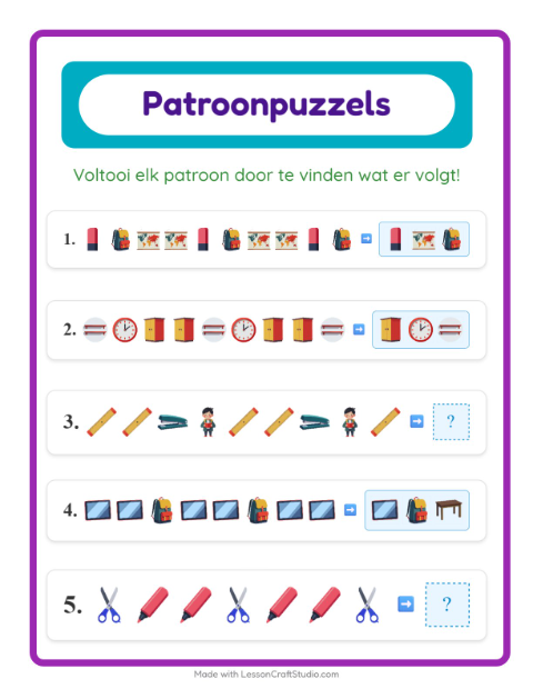 Voorbeeld van het Patroonwerkblad-werkblad met Klaslokaal voor groep 3