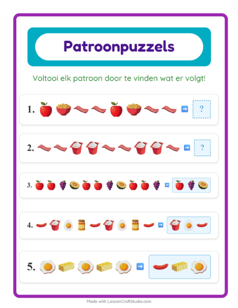 Voorbeeld van het Patroonwerkblad-werkblad met Ontbijt voor groep 3