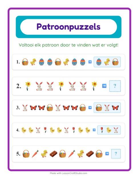 Voorbeeld van het Patroonwerkblad-werkblad met Pasen voor groep 3