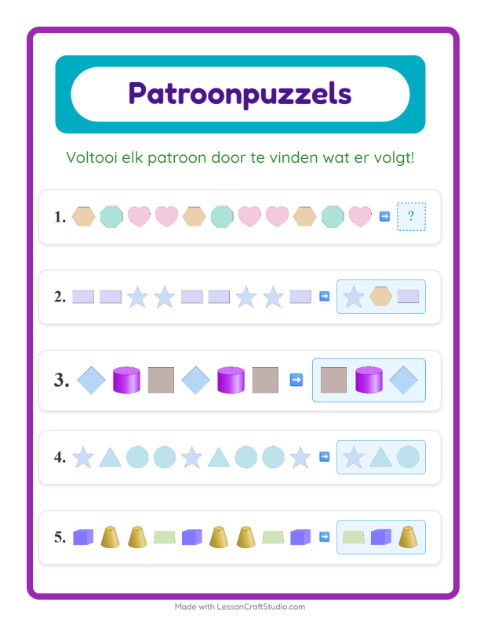 Voorbeeld van het Patroonwerkblad-werkblad met Vormen voor groep 3