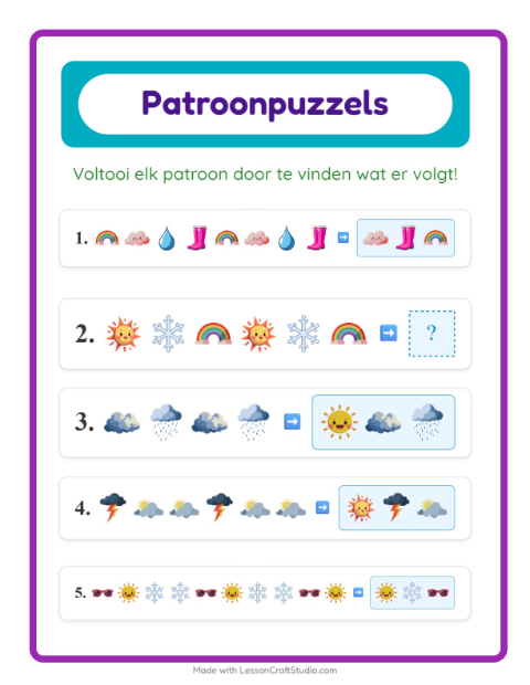 Voorbeeld van het Patroonwerkblad-werkblad met Weer voor groep 3