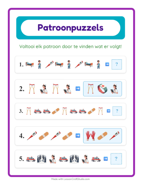 Voorbeeld van het Patroonwerkblad-werkblad met Ziekenhuis voor groep 3