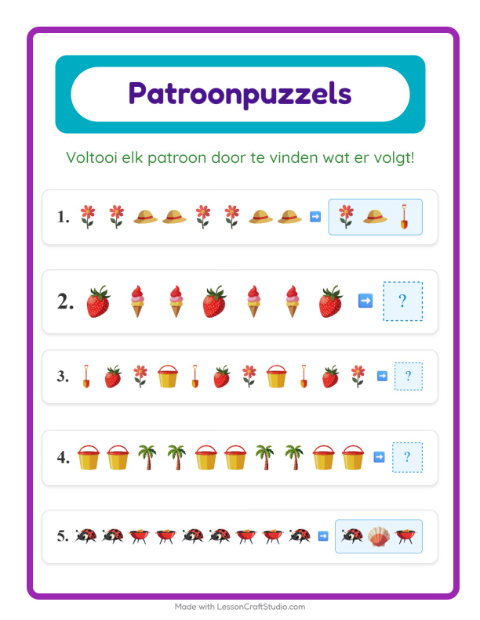 Voorbeeld van het Patroonwerkblad-werkblad met Zomer voor groep 3