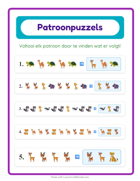 Voorbeeld van het Patroonwerkblad-werkblad voor groep 3