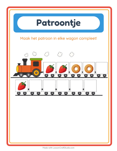 Voorbeeld van het Patroontrein-werkblad met Ontbijt voor kleuterklas