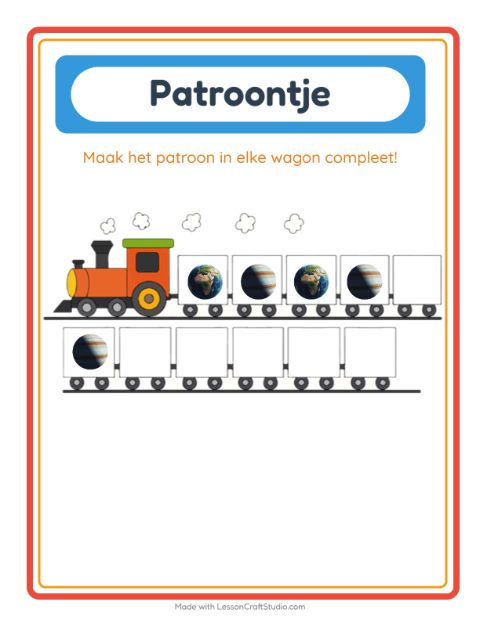 Voorbeeld van het Patroontrein-werkblad met Ruimte voor kleuterklas
