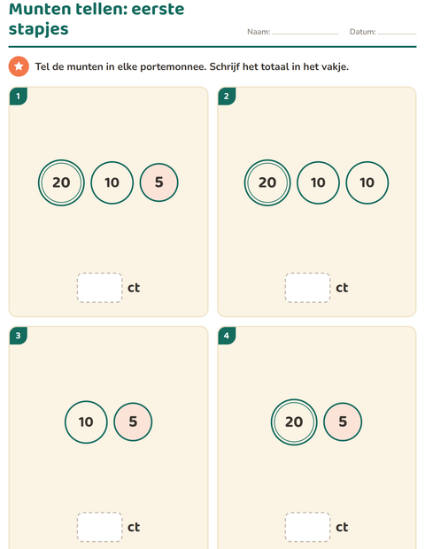 Munten tellen voor beginners: twee of drie munten