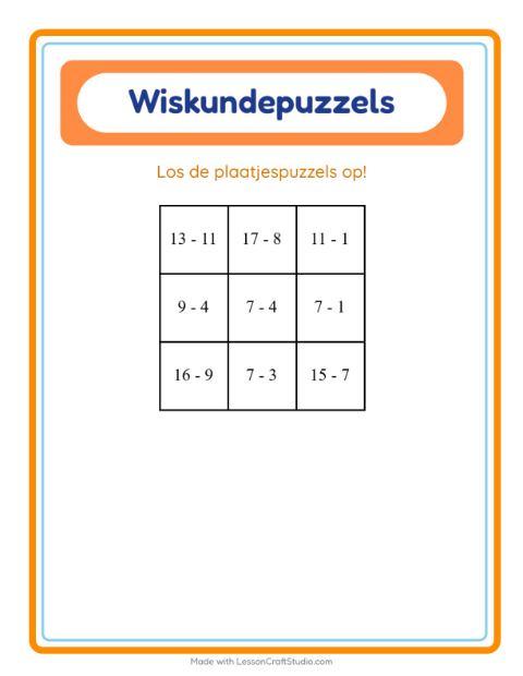 Voorbeeld van het Rekenpuzzel-werkblad met 4 juli voor groep 3