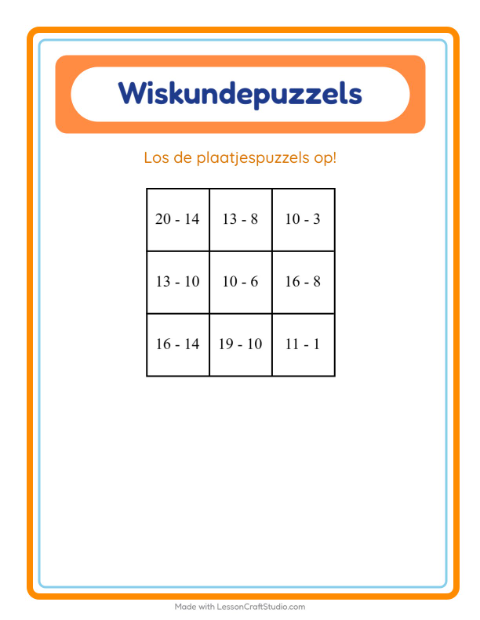 Voorbeeld van het Rekenpuzzel-werkblad met Accessoires voor groep 3