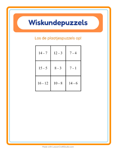 Voorbeeld van het Rekenpuzzel-werkblad met Bloemen voor groep 3