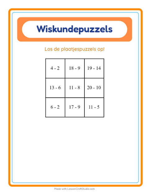 Voorbeeld van het Rekenpuzzel-werkblad met Groenten voor groep 3