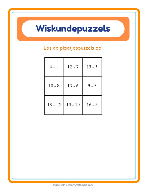 Voorbeeld van het Rekenpuzzel-werkblad met Lente voor groep 3