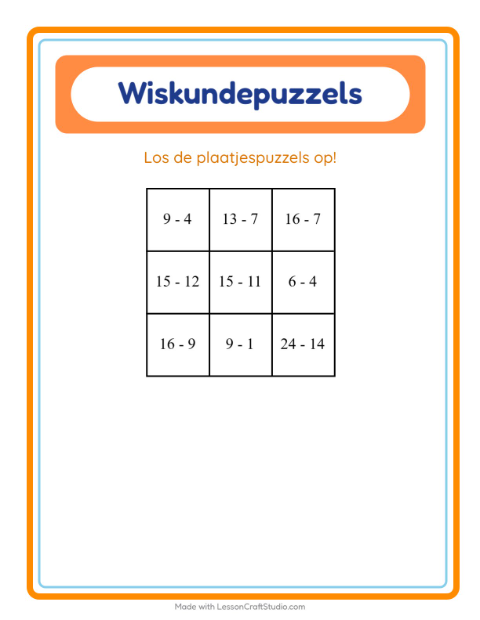Voorbeeld van het Rekenpuzzel-werkblad met Lichaamsdelen voor groep 3