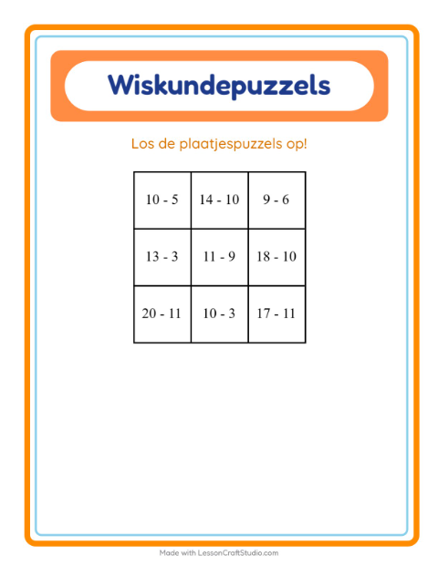 Voorbeeld van het Rekenpuzzel-werkblad met Pasen voor groep 3