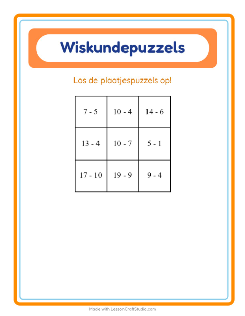 Voorbeeld van het Rekenpuzzel-werkblad met Strand voor groep 3