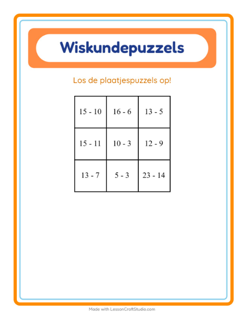 Voorbeeld van het Rekenpuzzel-werkblad met Vogels voor groep 3