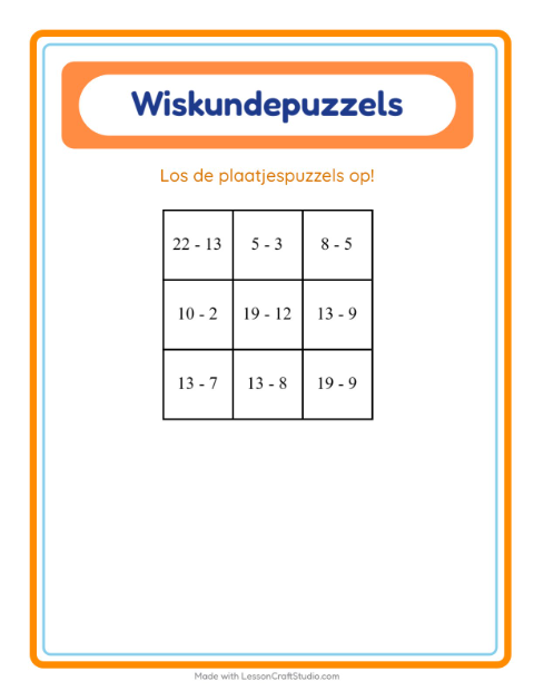 Voorbeeld van het Rekenpuzzel-werkblad met Vormen voor groep 3