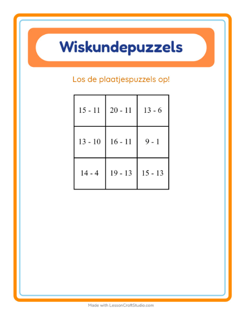 Voorbeeld van het Rekenpuzzel-werkblad met Weer voor groep 3