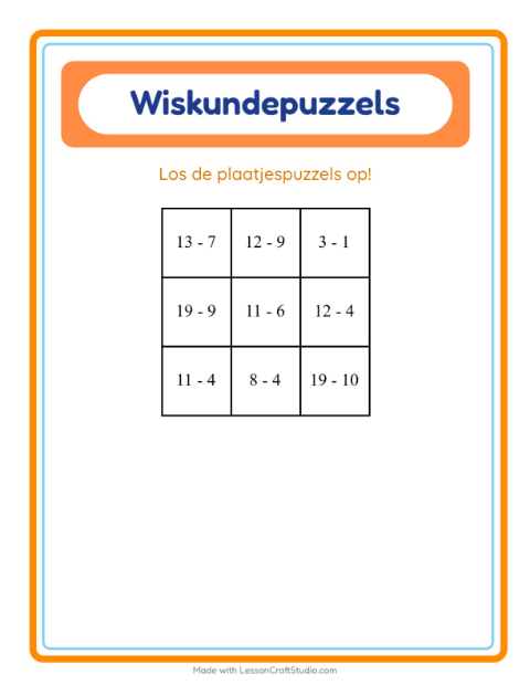 Voorbeeld van het Rekenpuzzel-werkblad met Zomer voor groep 3