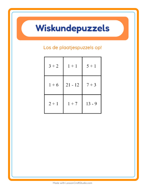 Voorbeeld van het Rekenpuzzel-werkblad met 4 juli voor groep 3