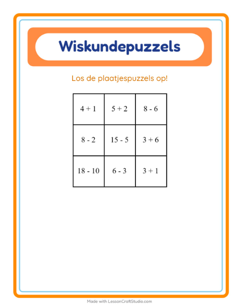 Voorbeeld van het Rekenpuzzel-werkblad met Accessoires voor groep 3