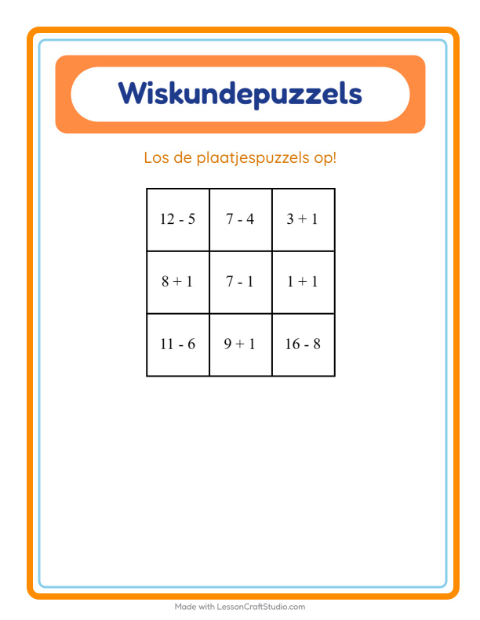Voorbeeld van het Rekenpuzzel-werkblad met Activiteiten voor groep 3
