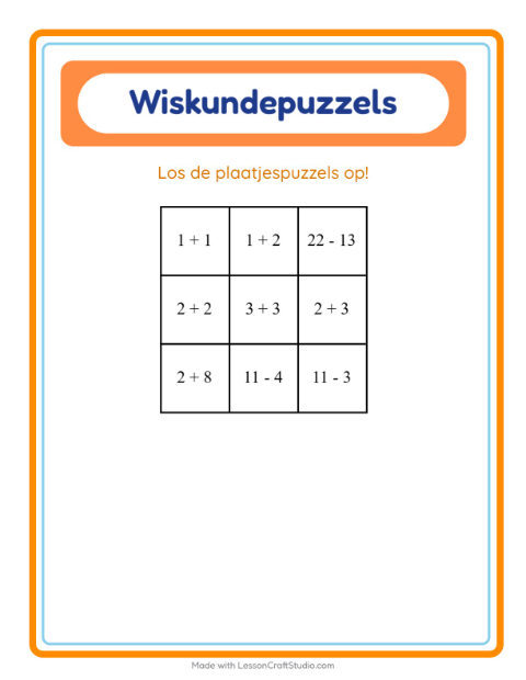 Voorbeeld van het Rekenpuzzel-werkblad met Bloemen voor groep 3