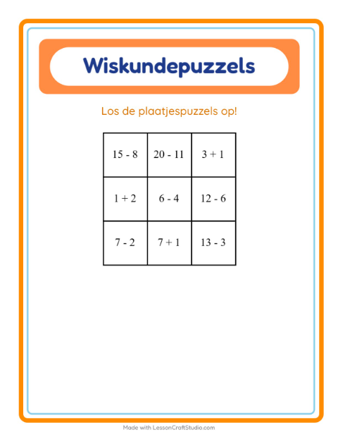 Voorbeeld van het Rekenpuzzel-werkblad met Dingen die vliegen voor groep 3