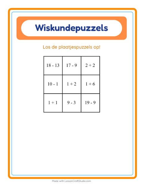 Voorbeeld van het Rekenpuzzel-werkblad met Kerstmis voor groep 3