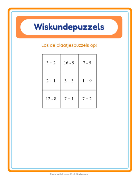 Voorbeeld van het Rekenpuzzel-werkblad met Lichaamsdelen voor groep 3