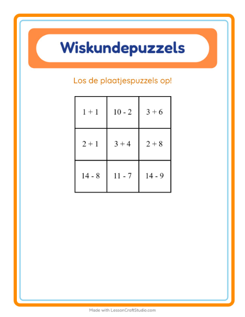 Voorbeeld van het Rekenpuzzel-werkblad met Meubels voor groep 3
