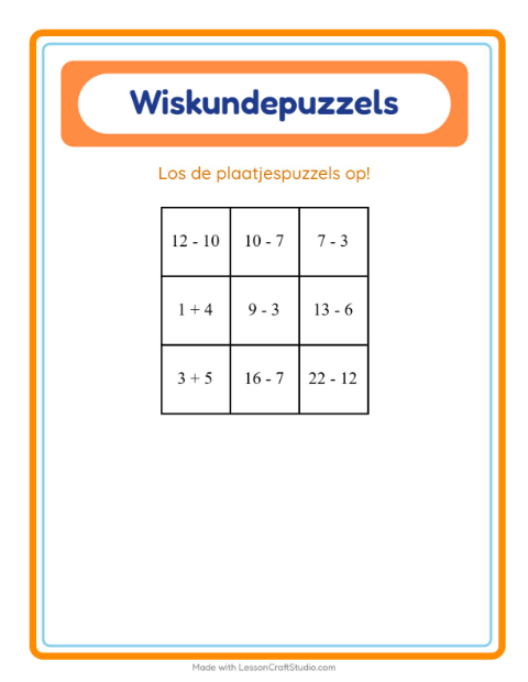 Voorbeeld van het Rekenpuzzel-werkblad met Ontbijt voor groep 3