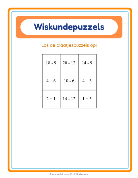 Voorbeeld van het Rekenpuzzel-werkblad met Vogels 2 voor groep 3