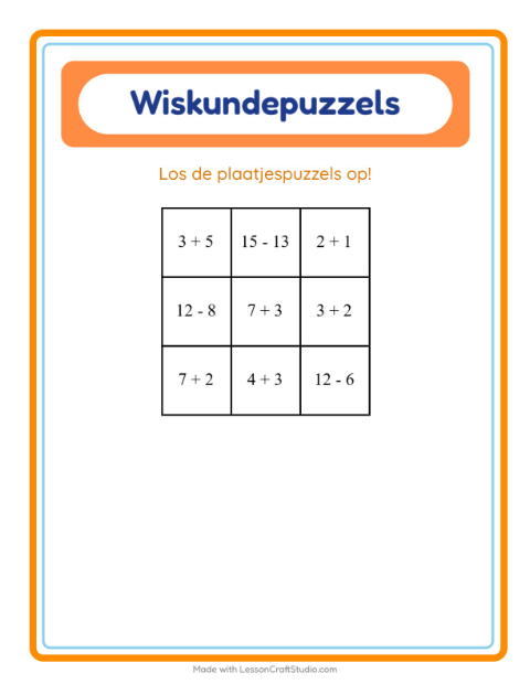 Voorbeeld van het Rekenpuzzel-werkblad met Weer voor groep 3