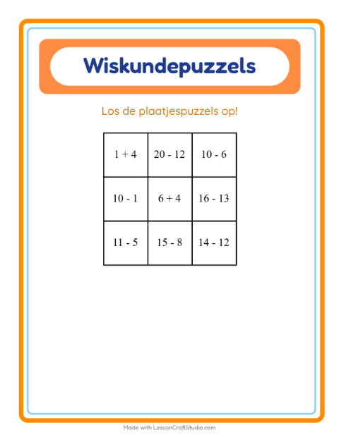 Voorbeeld van het Rekenpuzzel-werkblad met Zomer voor groep 3