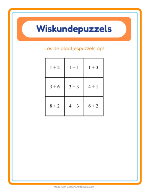 Voorbeeld van het Rekenpuzzel-werkblad met 4 juli voor groep 3