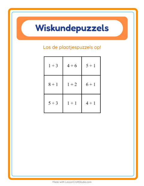 Voorbeeld van het Rekenpuzzel-werkblad met Bloemen voor groep 3