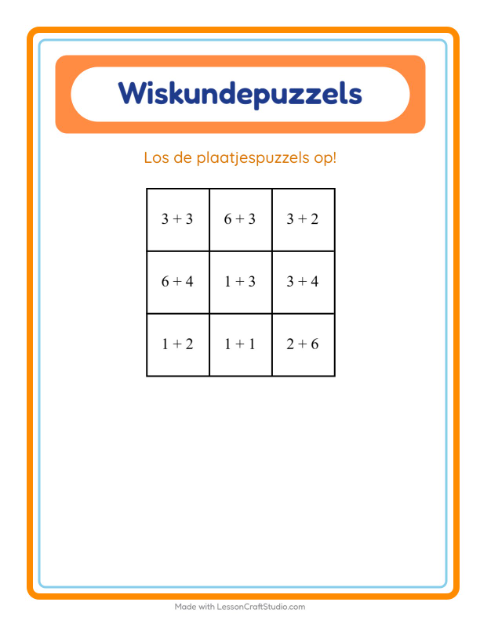 Voorbeeld van het Rekenpuzzel-werkblad met Bomen voor groep 3