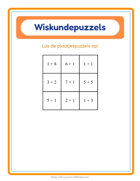 Voorbeeld van het Rekenpuzzel-werkblad met Emoties voor groep 3