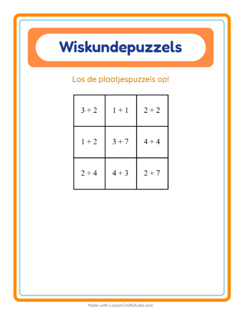 Voorbeeld van het Rekenpuzzel-werkblad met Kleding voor groep 3